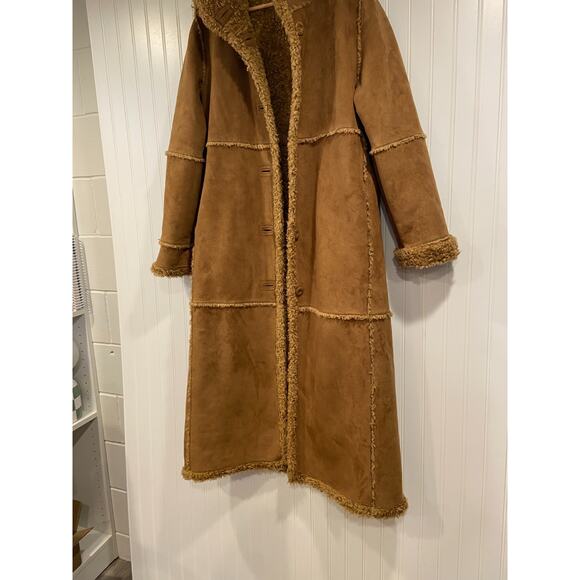 St Johns Bay Pennylane Coat Womens M Brown Washable Faux Suede Sherpa Hooded - Picture 3 of 8